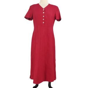 Talbots Petites Linen Midi Dress Red 8P
